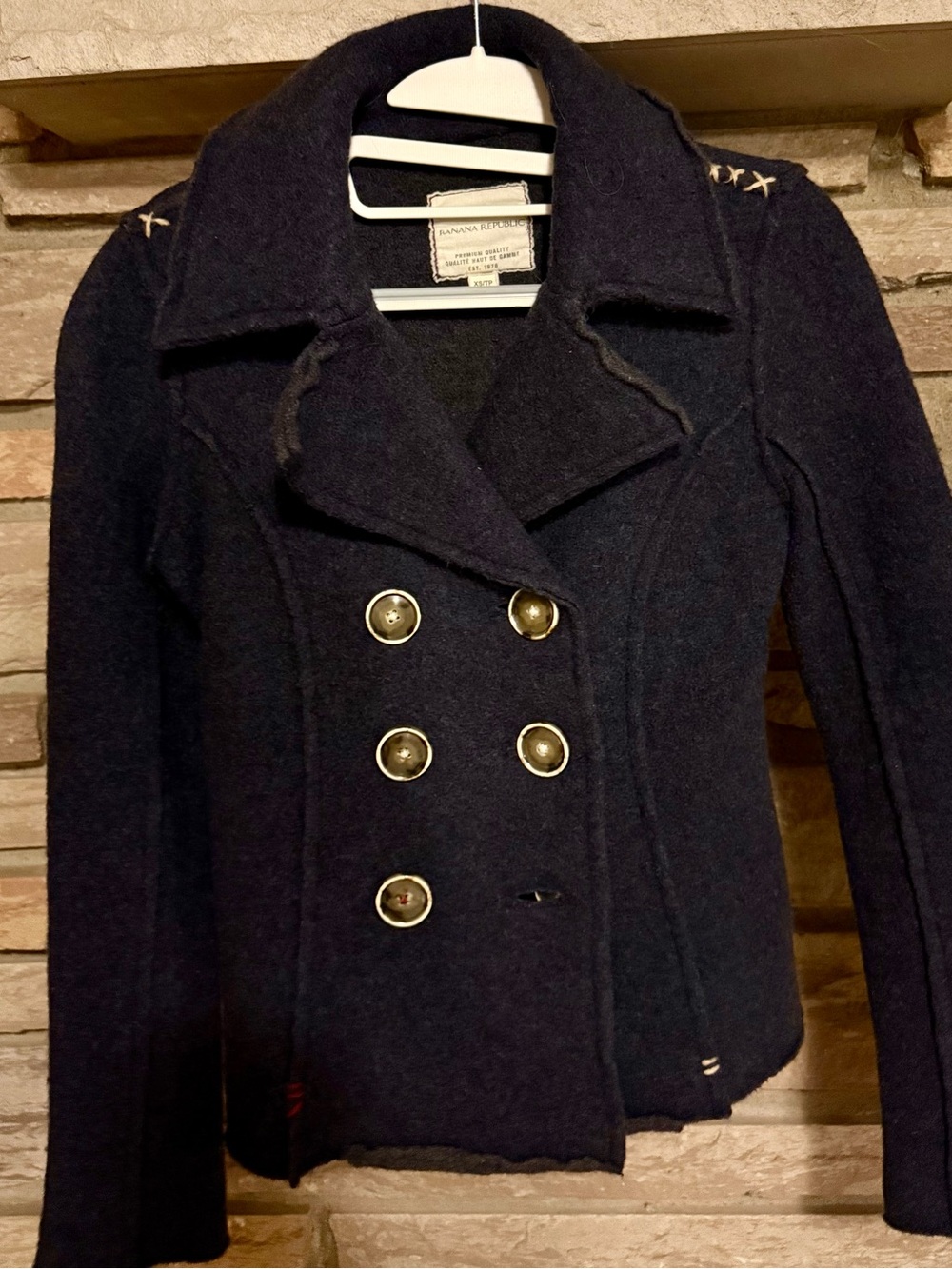 Banana Republic Women's Navy Double-Breasted Wool Blend Peacoat